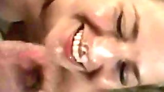PAWG ON KNEES GIVES BLOWJOB HUGE FACIAL AND  SWALLOWS EVERY DROP
