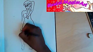 Overwatch Ana posing naked fan art speed drawing